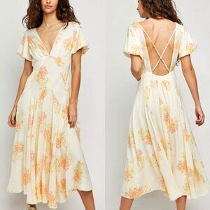 NWT Free People Laura Floral Printed Midi Dress In Tea Combo XS